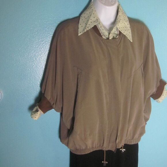 Fay Silk Dolman Sleeve Jacket Zip Front Tan Cuffed Short Sleeve Made in Italy - Picture 16 of 16